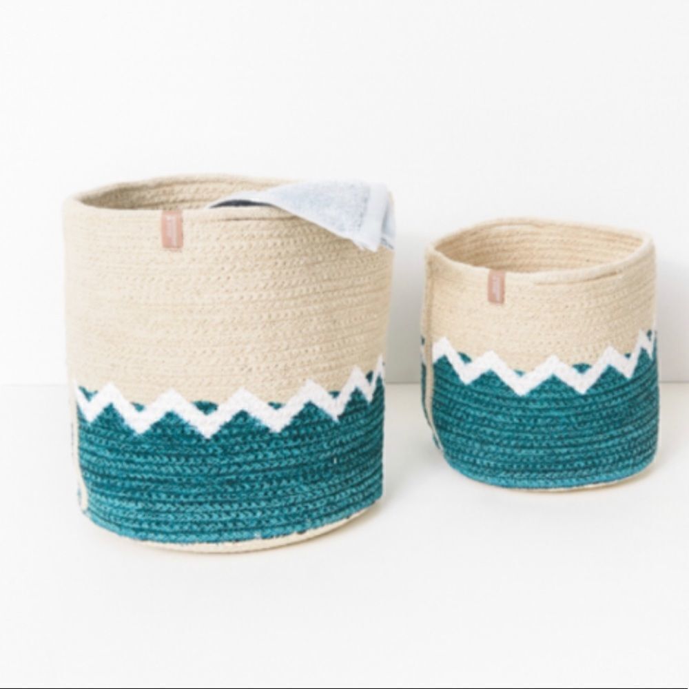 Avery Painted Storage Baskets in Teal Chevron (2)